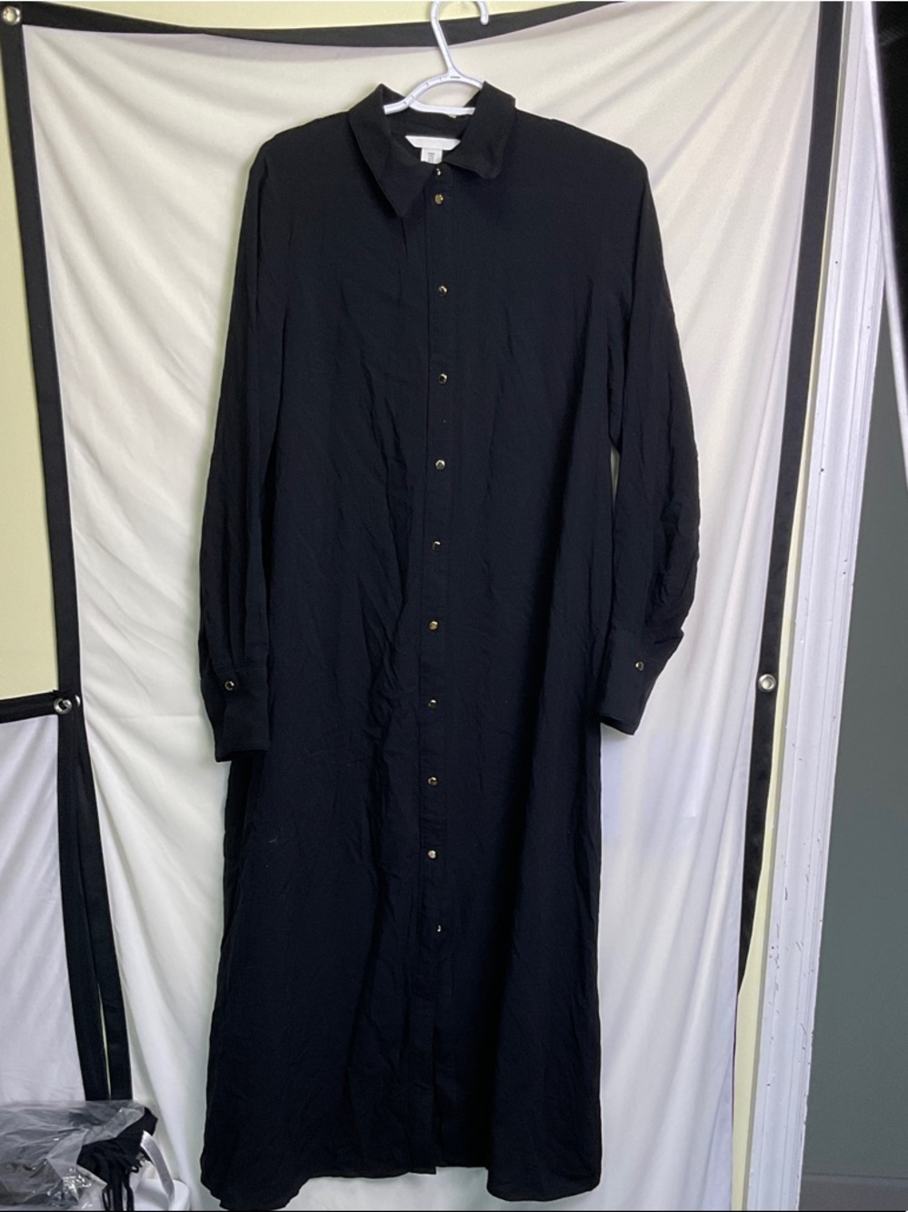 H&M Black Midi Button-Down Shirt Dress